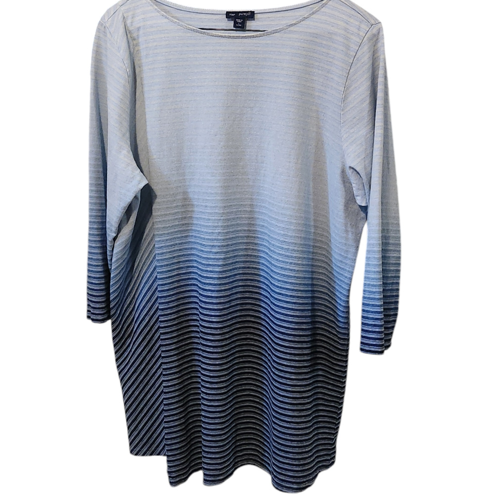 Pure Jill from J.Jill, Indigo Striped Burnout Tee Shirt Top, size LP, petite lrg